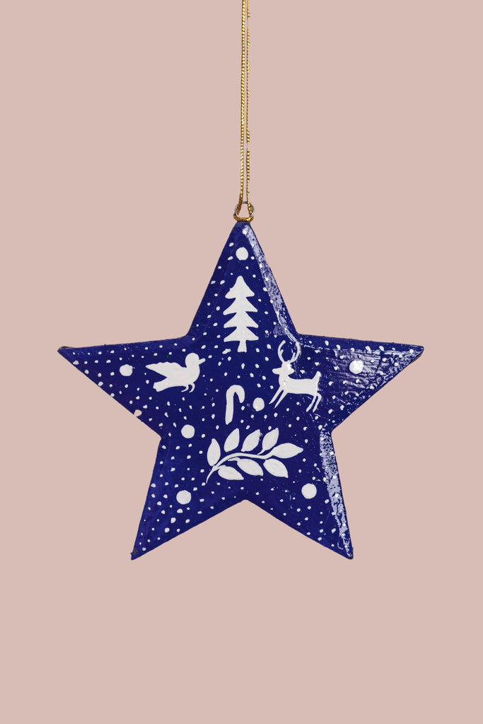 Hand Painted Blue Designed Christmas Hanging Star | Birch&Yarn