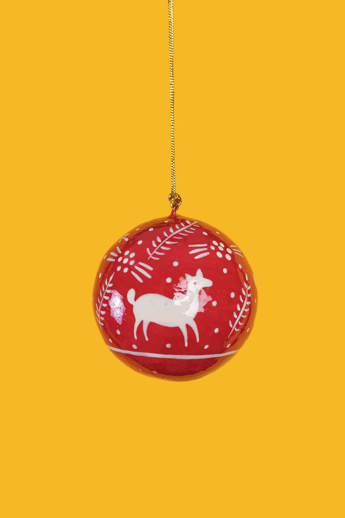 White & Red Christmas Bauble With Painted Silhouette | Birch&Yarn