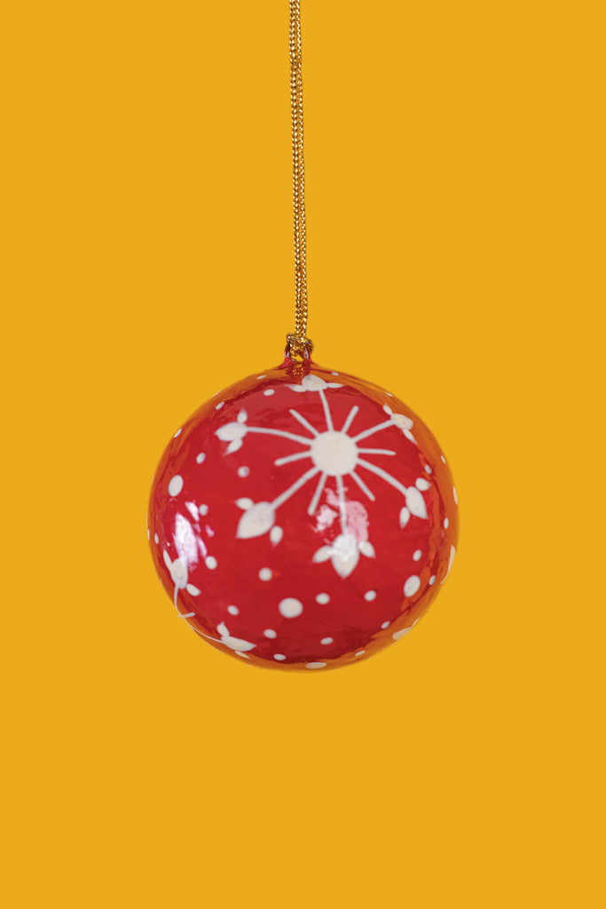 Hand Painted Snowflake Red Christmas Bauble | Birch&Yarn