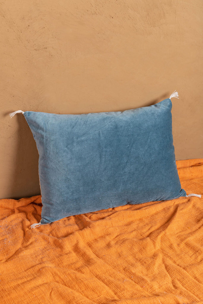 Smoke Blue Velvet Rectangular Cushion Cover 