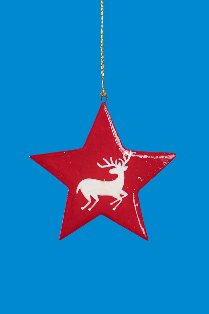 Hand Painted Reindeer Red Christmas Hanging Star | Birch&Yarn