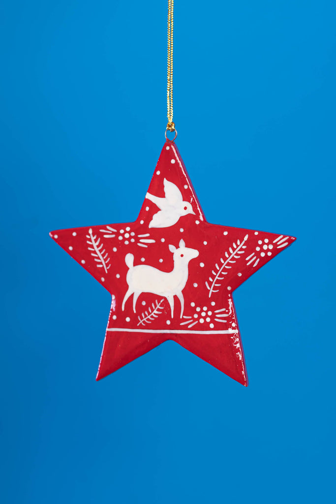 Hand Painted Red & White Christmas Hanging Star | Birch&Yarn