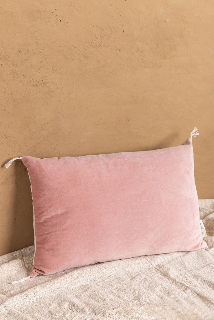 Pink Cotton Velvet Rectangular Cushion Cover