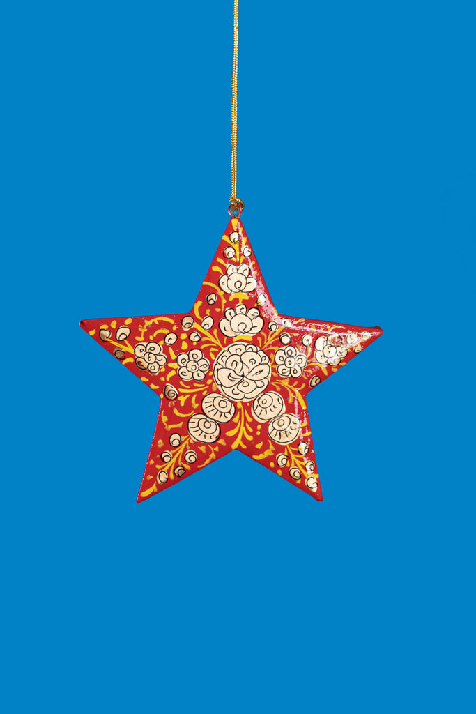 Hand Painted Flowers Red Christmas Hanging Star | Birch&Yarn