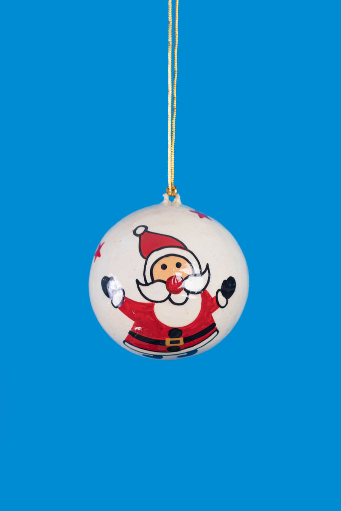 Hand Painted White Christmas Bauble With Santa | Birch&Yarn
