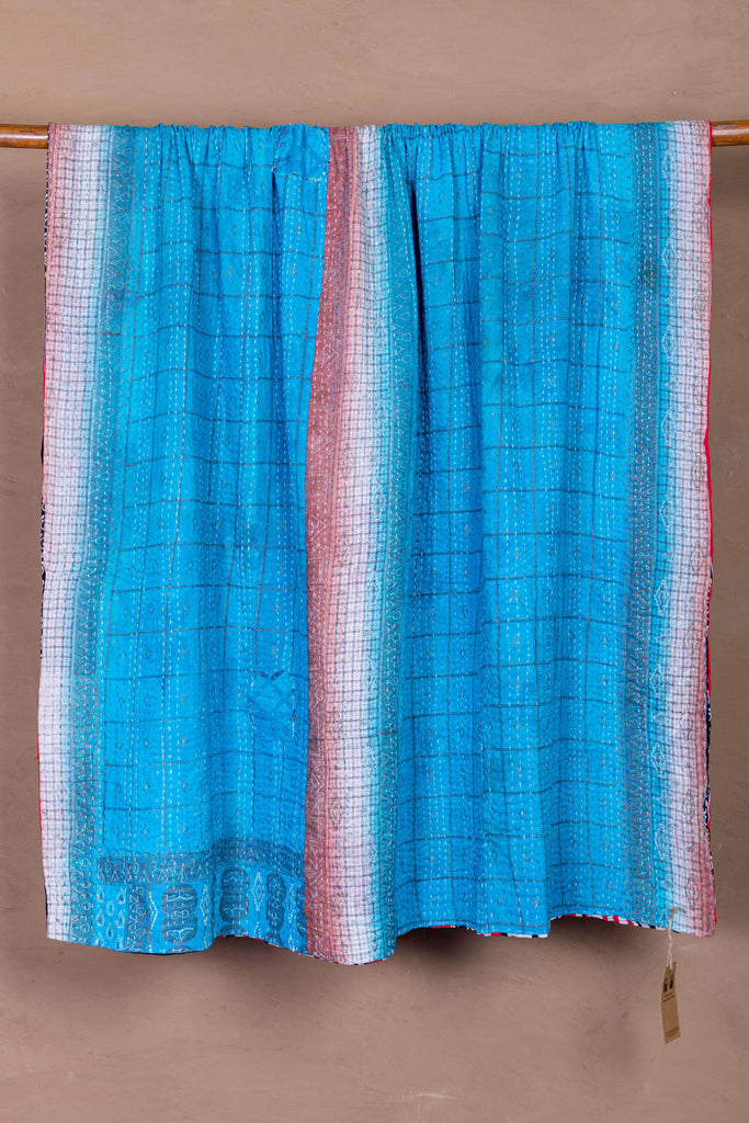 Blue Striped Vintage Kantha Throw