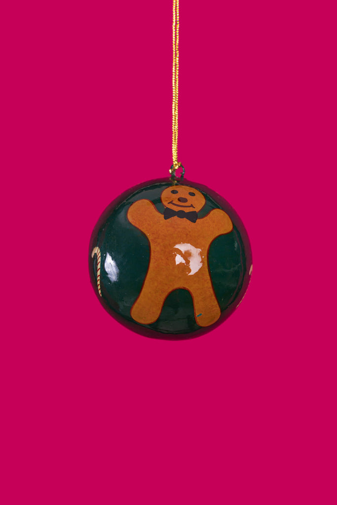 Hand Painted Gingerbread Black Christmas Bauble | Birch&Yarn