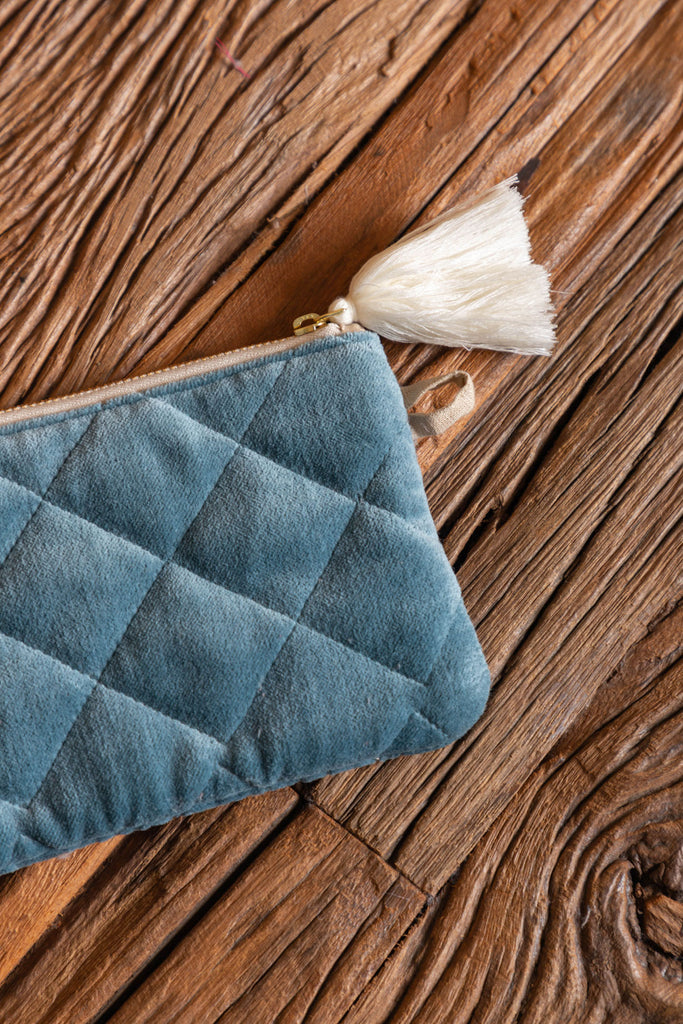 Smoke Blue Quilted Cotton Velvet Jimmy Clutch