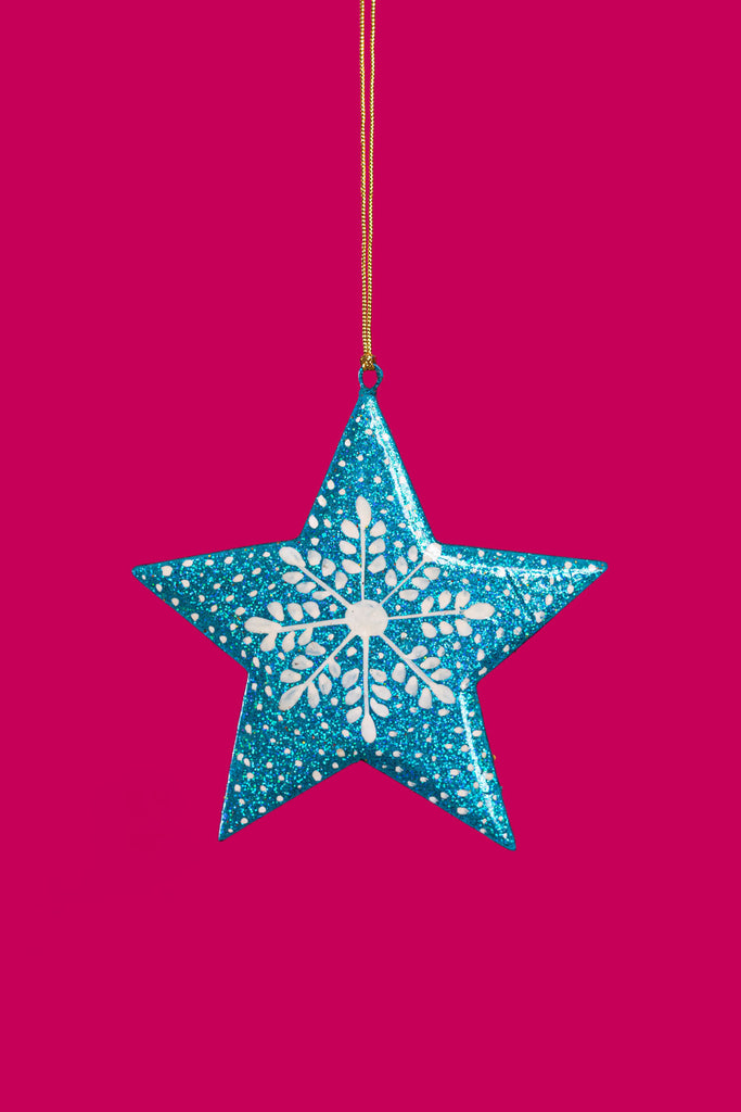 Hand Painted Snowflake Blue Christmas Hanging Star | Birch&Yarn