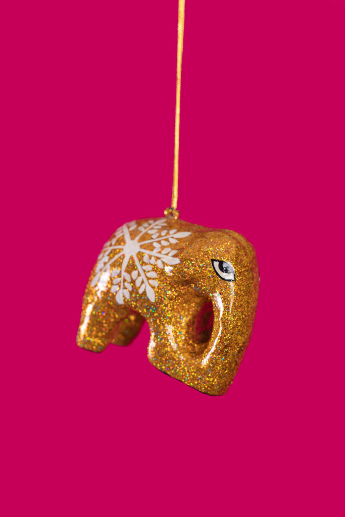 Hand Painted Snowflake Gold Christmas Hanging Elephant | Birch&Yarn