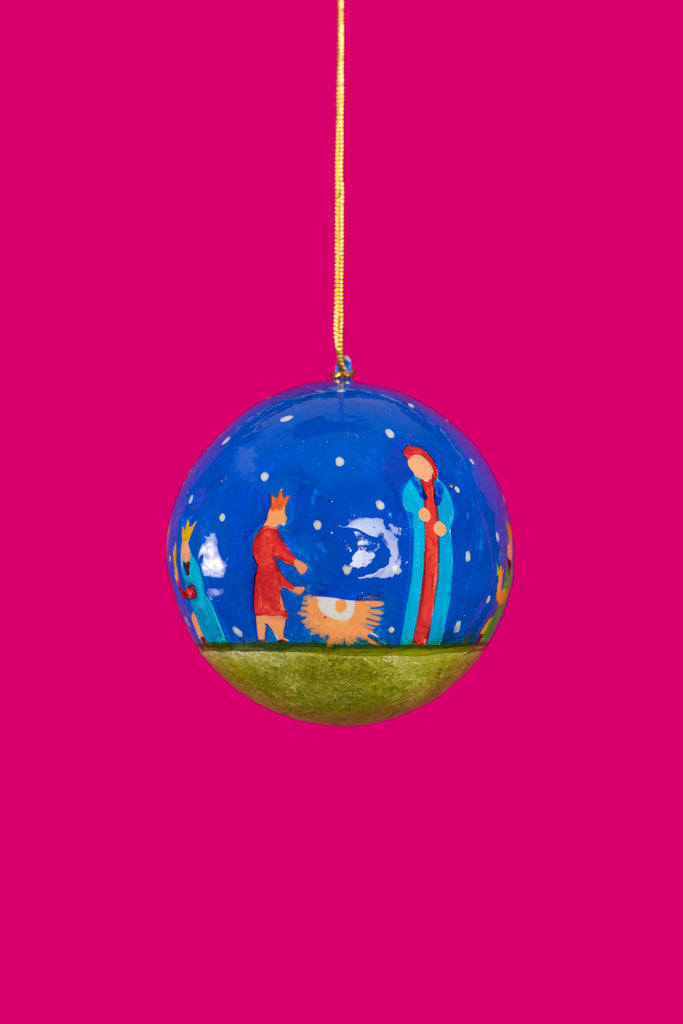 Hand Painted Silhouette Blue Christmas Bauble | Birch&Yarn