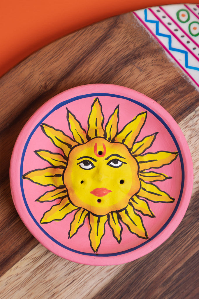 Hand Painted Sun Face Pink Clay Ash Catcher | Birch&Yarn.