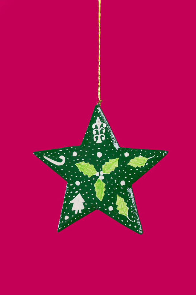 Hand Painted Elements Green Christmas Hanging Star | Birch&Yarn