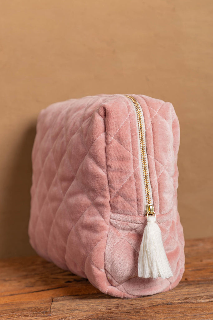 Soft Pink Quilted Cotton Velvet Carry Clutch