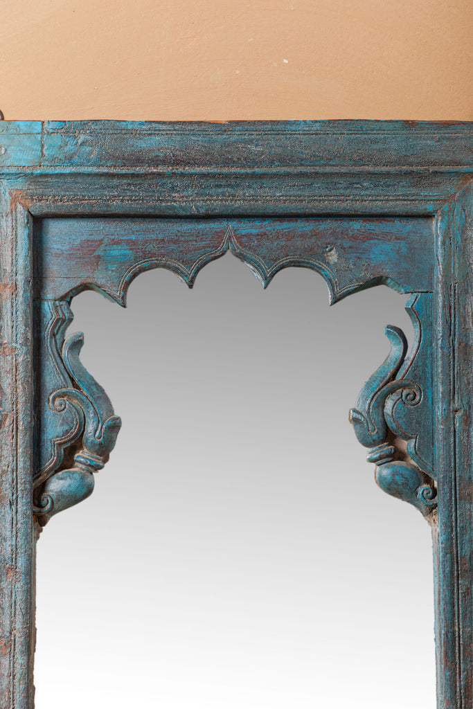 Greyish Blue Vintage Arched Wooden Mirror
