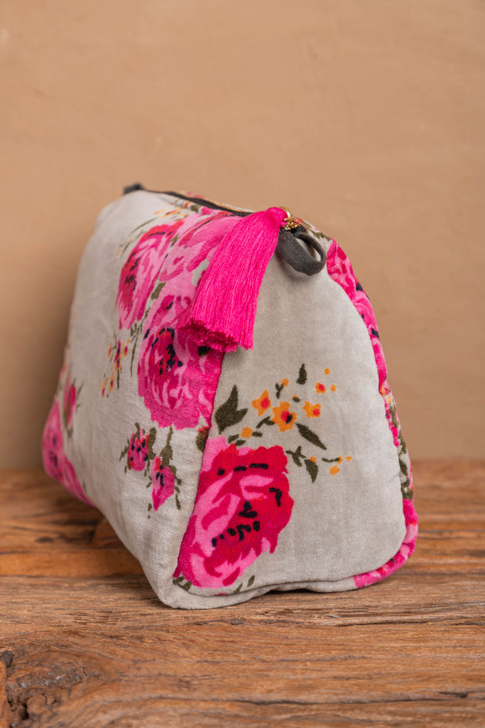 Marine Floral Cotton Velvet Beauty Bag