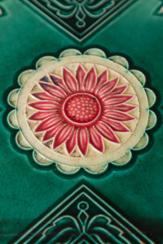 Green Floral Printed Vintage Ceramic Tile