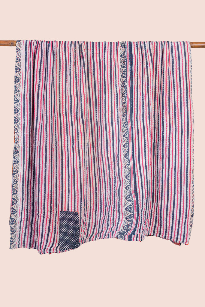 Pink Stripe Vintage Kantha Throw