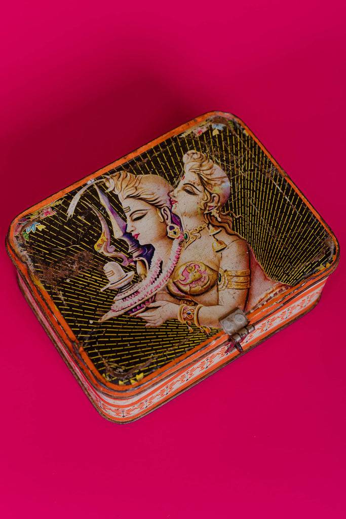 Lord Shiva Parwati Printed Vintage Iron Box
