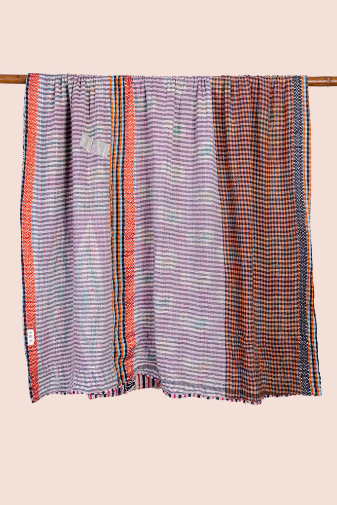 Pink Stripe Vintage Kantha Throw