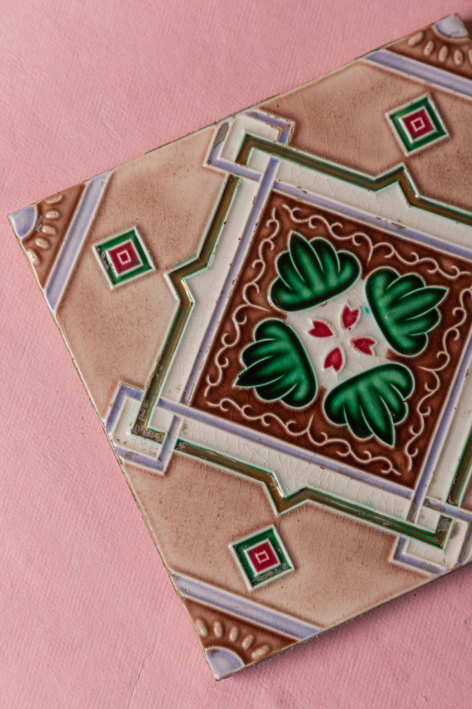 Cream Rangoli Printed Vintage Ceramic Tile