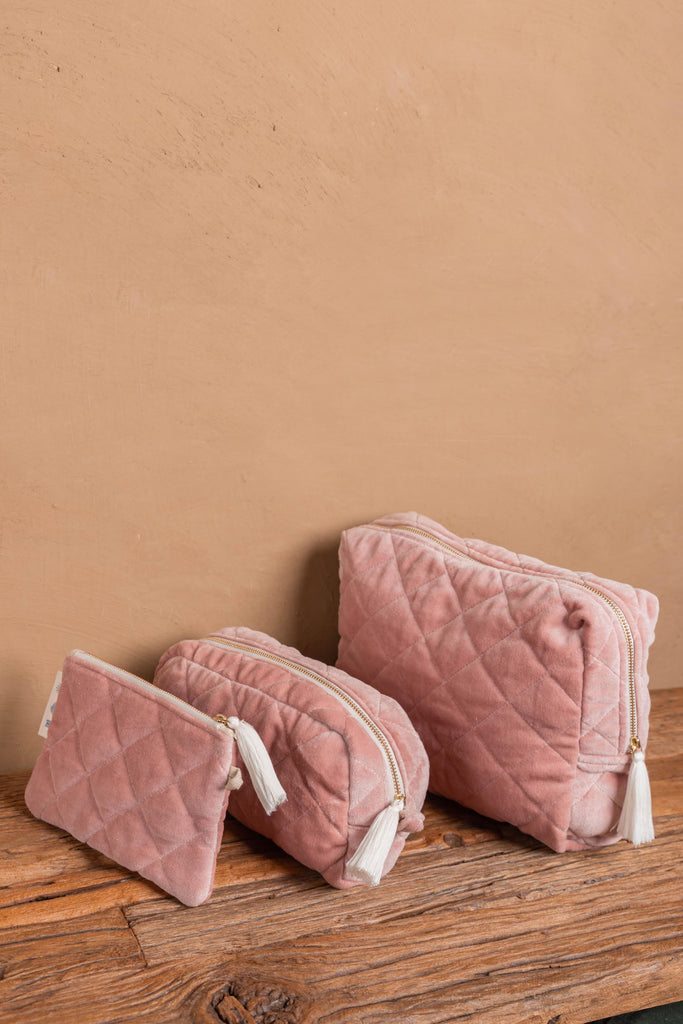 Soft Pink Quilted Cotton Velvet Carry Clutch