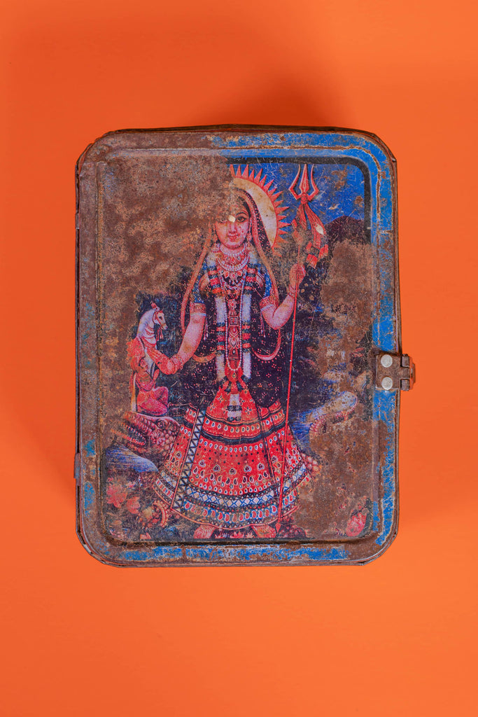 Goddess Durga Printed Vintage Iron Box
