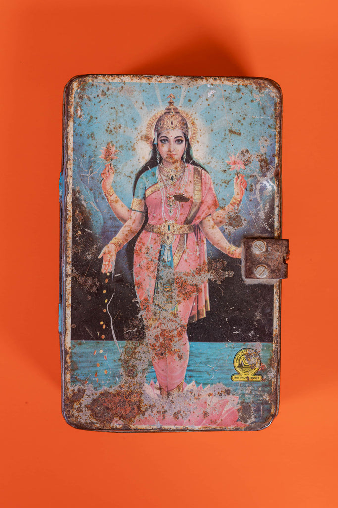 Goddess Saraswati Devi Printed Antique Iron Box