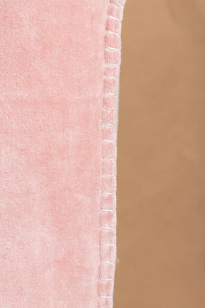 Pink Cotton Velvet Feston Stitch Cushion Cover