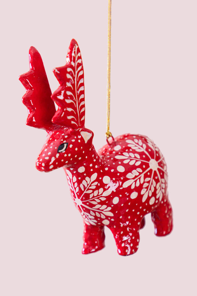 Hand Painted Snowflake Red Christmas Hanging Reindeer | Birch&Yarn