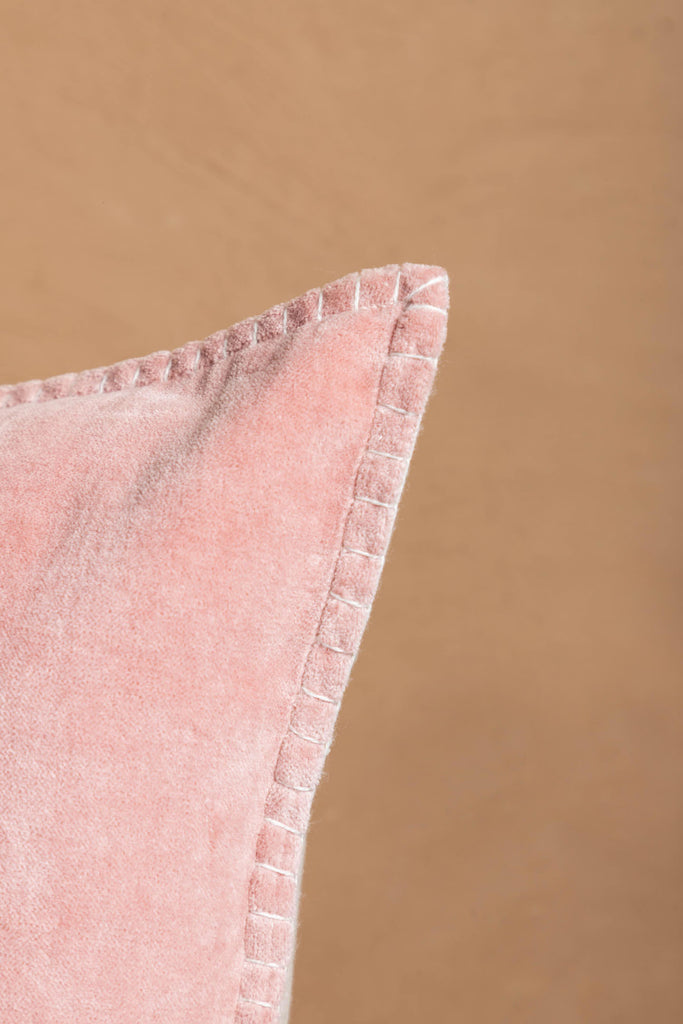 Pink Cotton Velvet Feston Stitch Cushion Cover