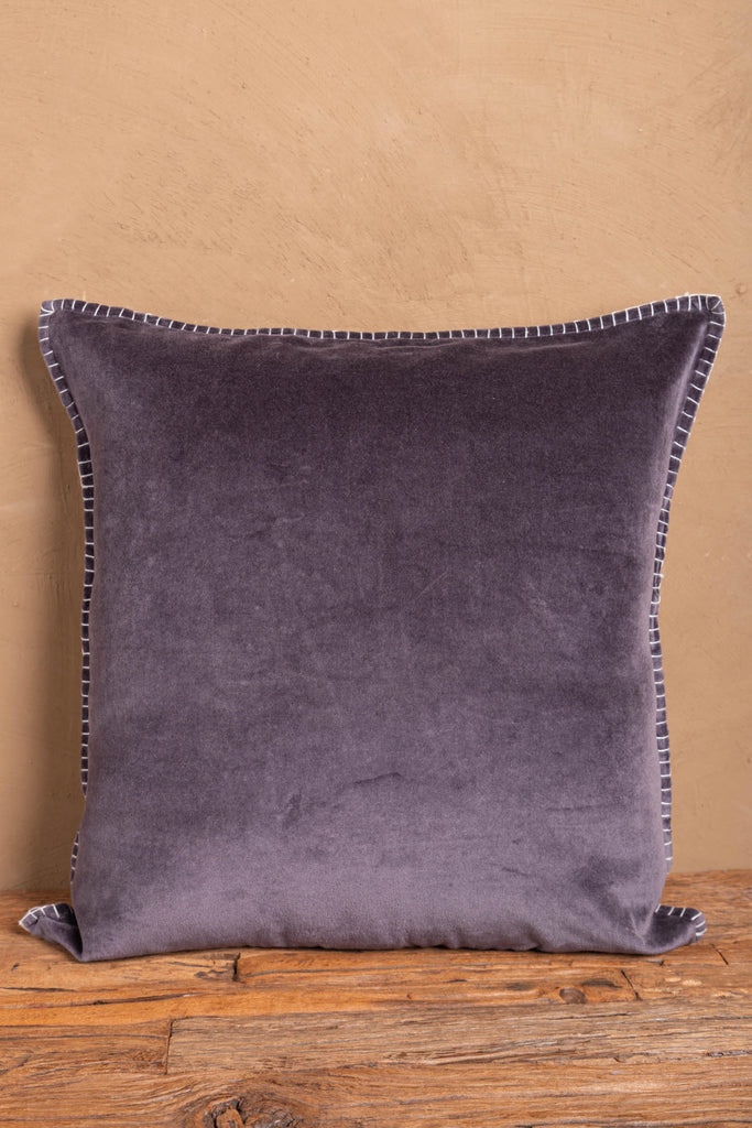 Dark Grey Feston Stitch Velvet Cushion Cover