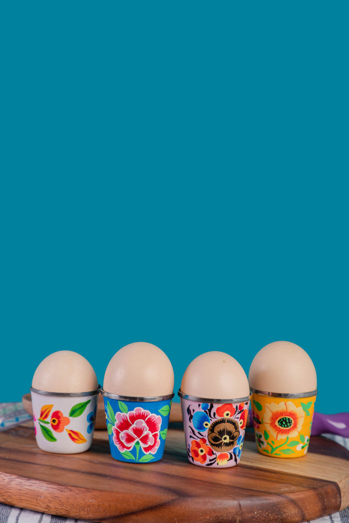 Hand Painted Stainless Steel Egg Cups Set