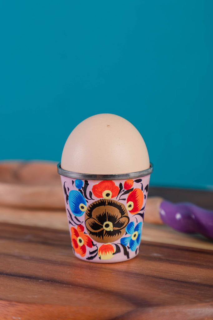 Pink Hand Painted Stainless Steel Egg Cup