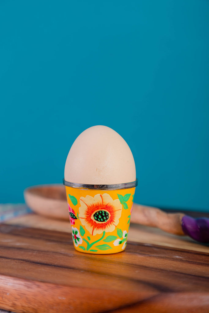 Yellow Hand Painted Stainless Steel Egg Cup