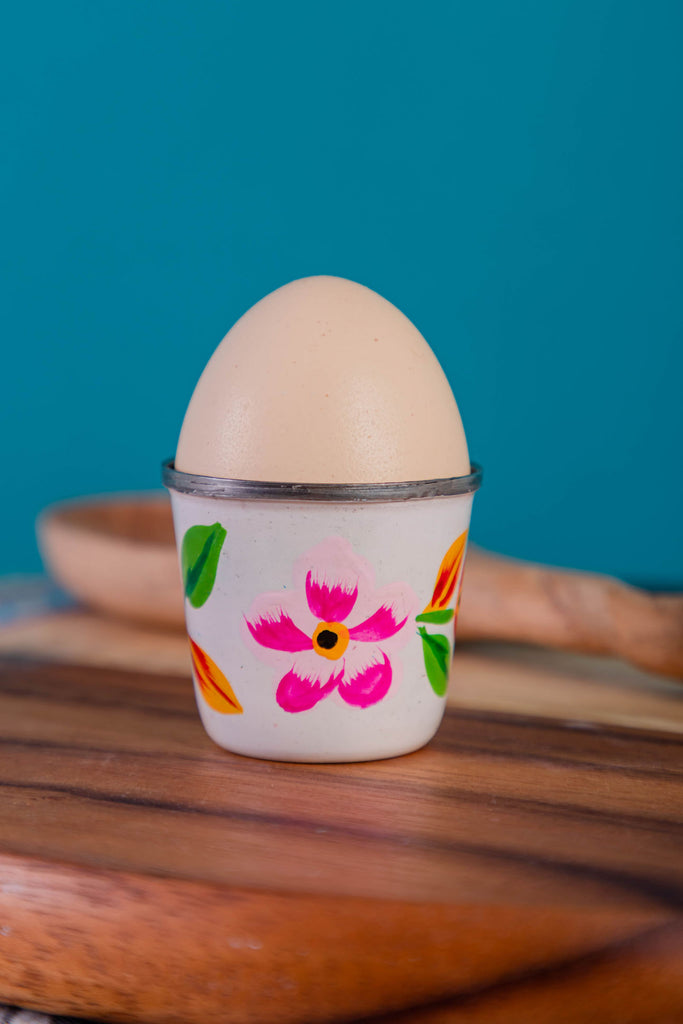 White Hand Painted Stainless Steel Egg Cup