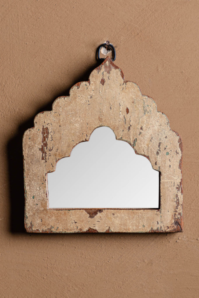 Mini BrownVintage Arched Wooden Mirror