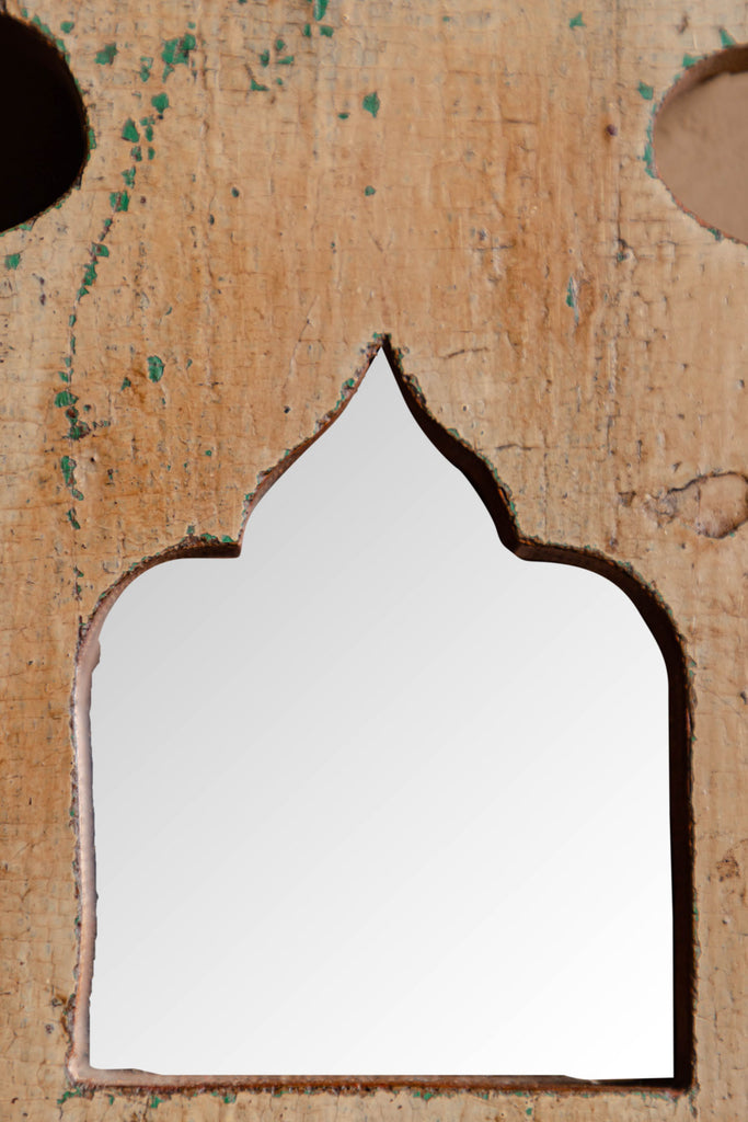 Small Brown Antique Arched Wooden Mirror