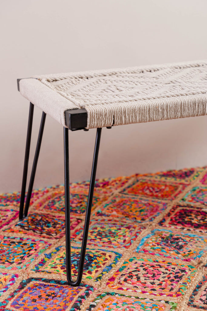 Natural White Recycled Cotton Hand Strapped Bench | Birch&Yarn