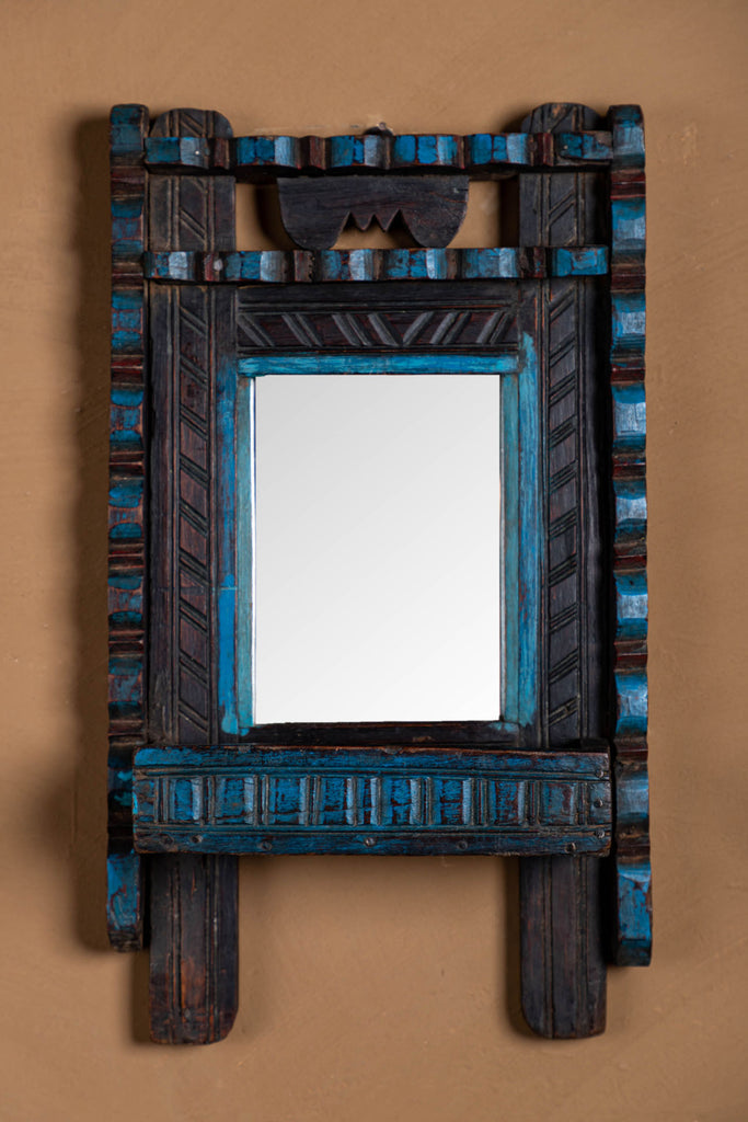 Vintage Blue Carved Mirror