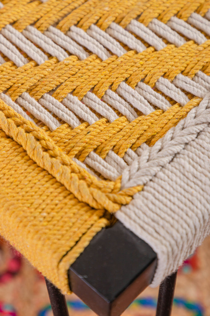 Mustard & White Recycled Cotton Hand Strapped Bench | Birch&Yarn