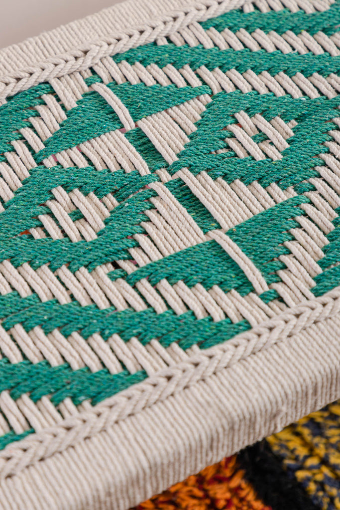 Green & White Recycled Cotton Hand Strapped Bench | Birch&Yarn
