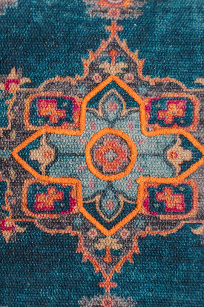 Hand Embroidered Mandala Teal Cotton Cushion Cover | Birch&Yarn