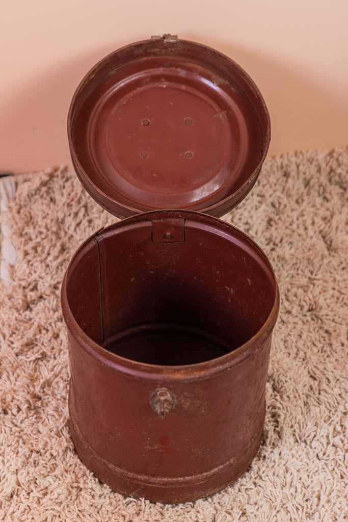 Vintage Chocolate Brown Iron Round Trunk