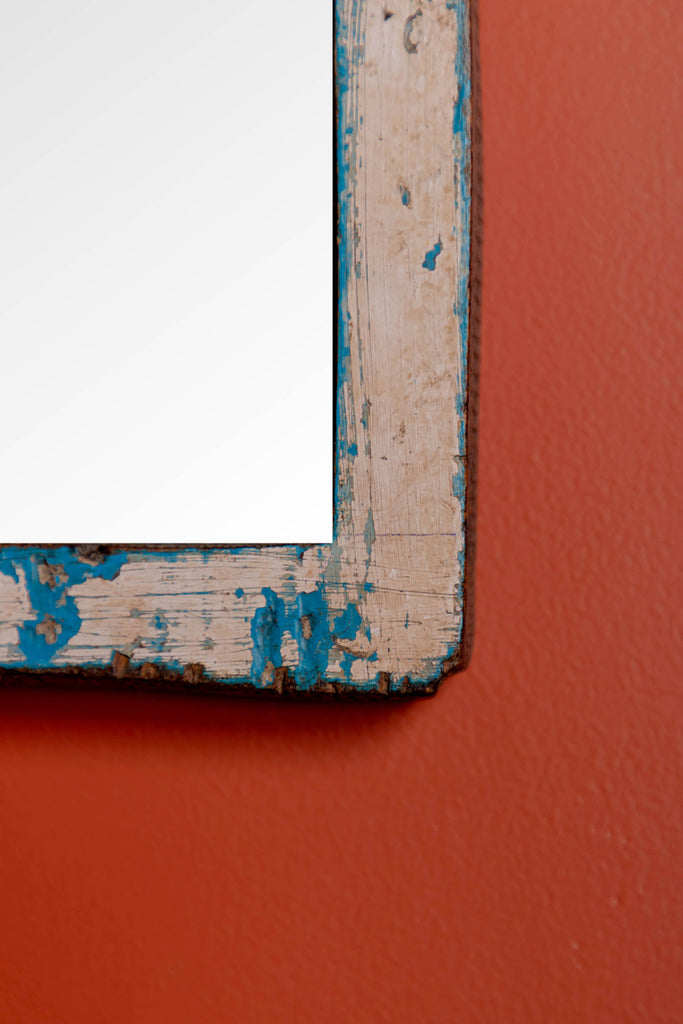 Pink-Blue Vintage Arched Wooden Mirror
