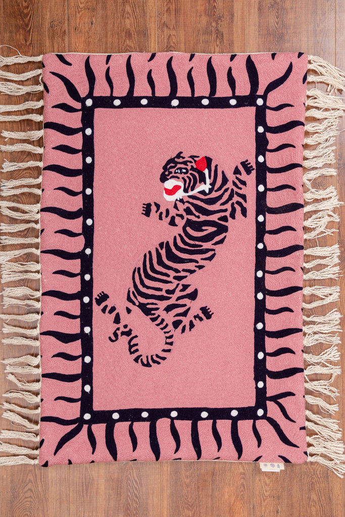 Soft Pink Tiger Handmade Rug (S)