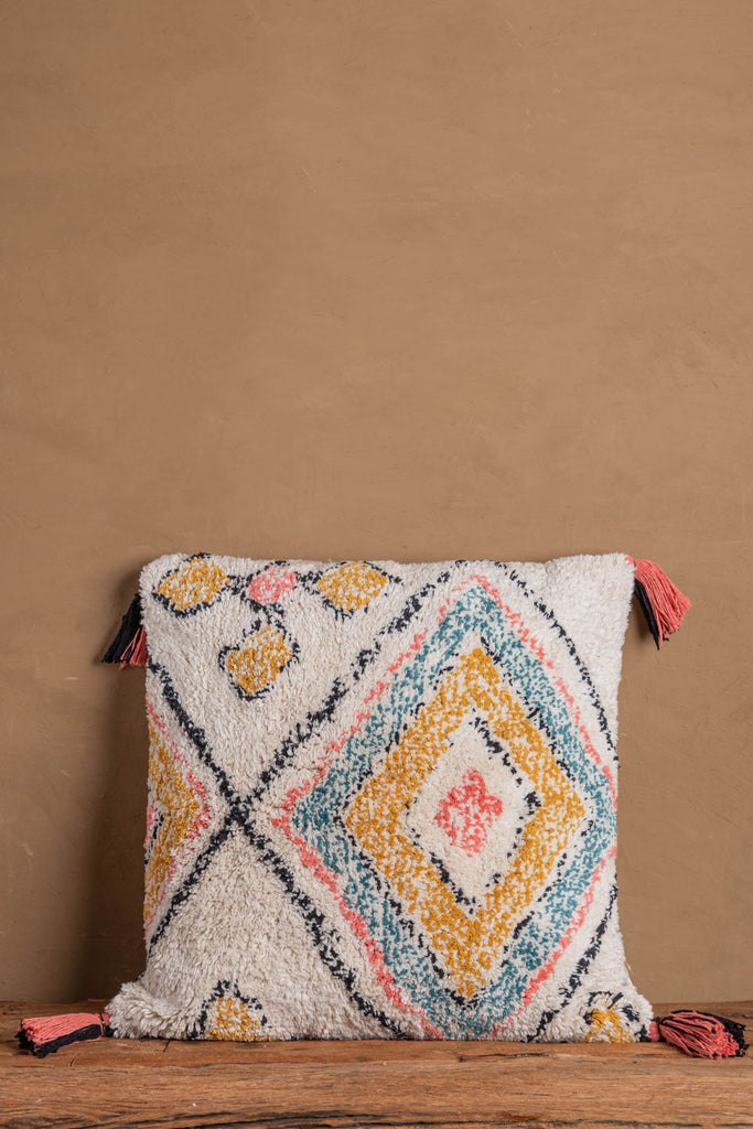 Coloured Hand Tufted Recycled Cotton Cushion Cover
