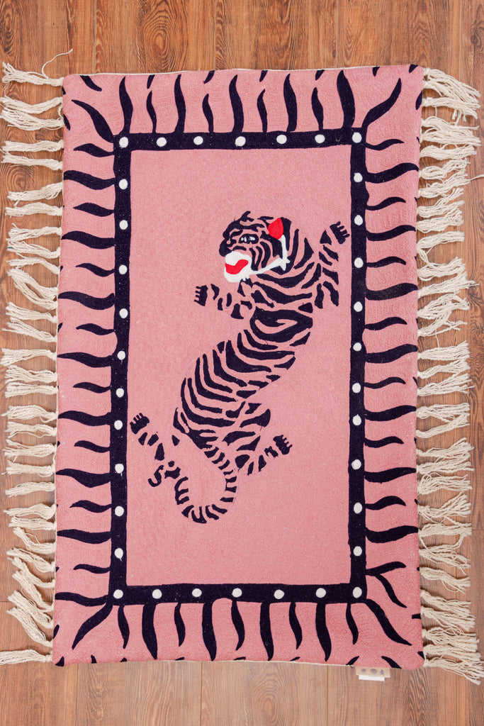 Soft Pink Tiger Handmade Rug (S)