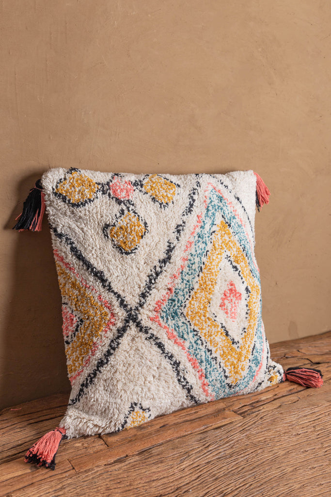 Coloured Hand Tufted Recycled Cotton Cushion Cover
