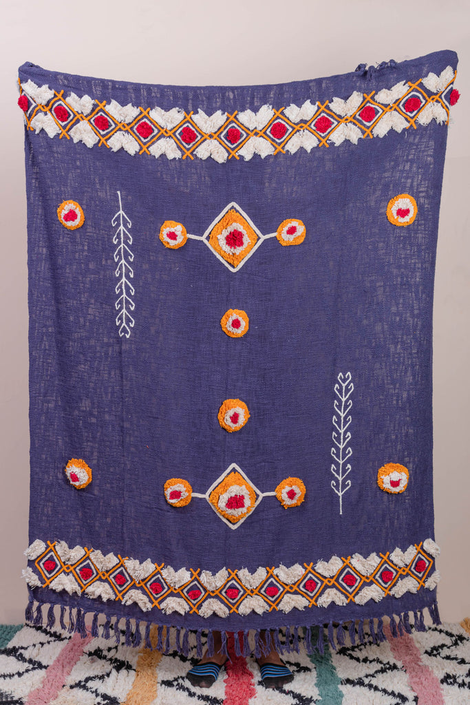 Deep Blue tufted and Embroidered Ayoub Throw